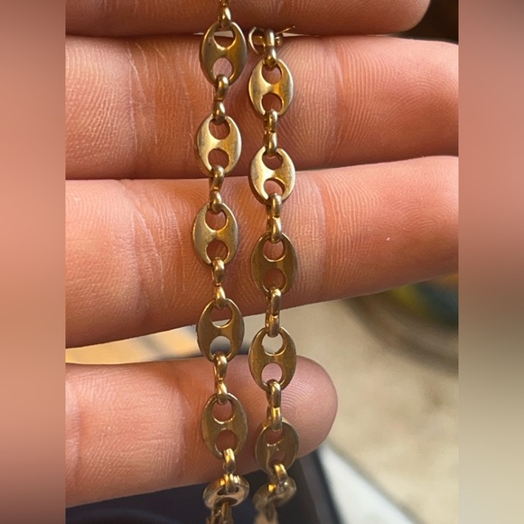 24K HGE Vintage Gold Chain Bracelet Oval Link with Charm - Picture 8 of 10